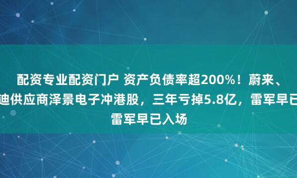 配资专业配资门户 资产负债率超200%！蔚来、比亚迪供应商泽景电子冲港股，三年亏掉5.8亿，雷军早已入场